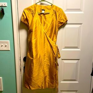 Jcrew raw silk wrap dress, size 8, in marigold